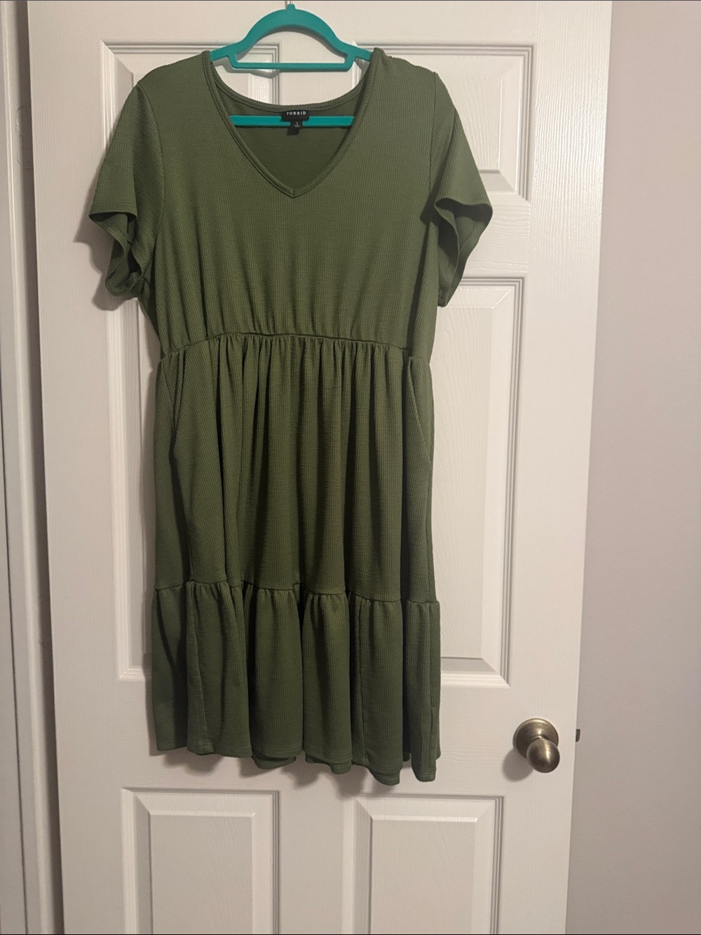 Torrid size 2 Olive Green Tiered V-Neck Knit Dress